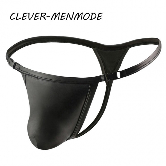 Mens Sexy Thong Pu Faux Leather Underwear Bulge Penis Pouch T-back G-string U Convex Wetlook Fetish Costume Exotic Lingerie Male