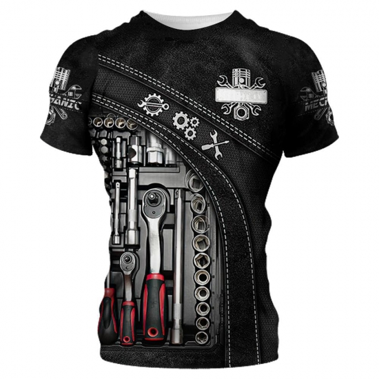 Mechanic Shirt Men-s T-shirt Mechanical Tools Print Short Sleeve Summer Jersey Casual Tops Oversized Fashion Breathable Clothing