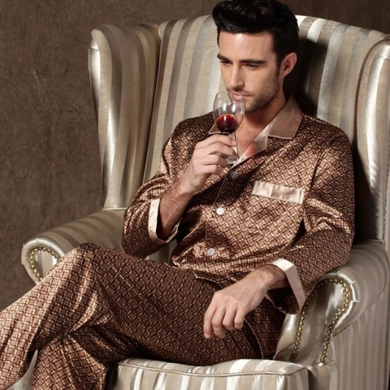 Spring And Autumn Men-s Pajamas Sets Silk Long-sleeved Sleepwear Ice Silk Plus Size Home Clothing Pyjamas Suit Home Wear