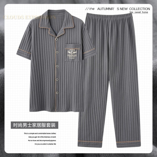 L-5Xl Summer Luxury Pyjamas Knited Cotton Men-s Pajamas Sets Long Pants Sleepwear Pyjamas Night  Pijamas Plus Size Homewear Pj