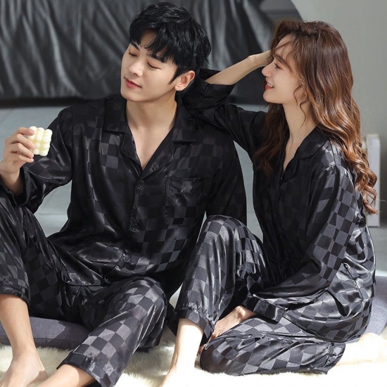 Couple Pajama Sets For Mens Pyjama Loungewear Nightwear Long Sleeve Sleep Trousers Silk Satin Pajamas Sleepwear Lover Pijamas