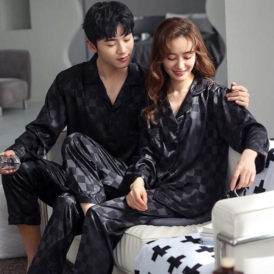 Couple Pajama Sets For Mens Pyjama Loungewear Nightwear Long Sleeve Sleep Trousers Silk Satin Pajamas Sleepwear Lover Pijamas