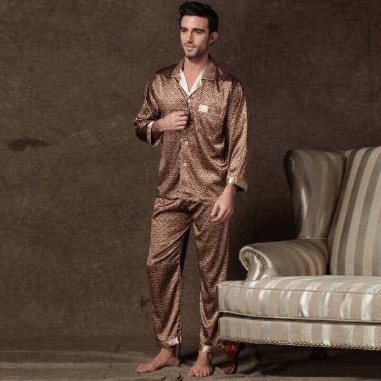 Mens Stain Silk Pajama Sets Pajamas Men Sleepwear Printed Silk Nightgown Home Male Satin Soft Cozy Sleeping Pajamas