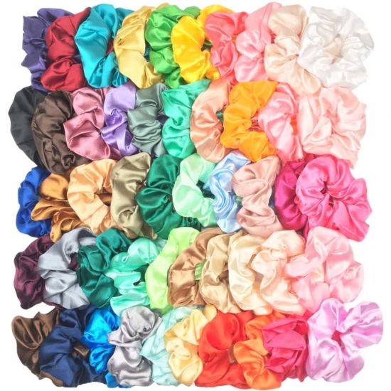 25-10-6-1Pc Vintage Satin Scrunchies Girls Elastic Hair Bands Ponytail Holder Ties Rubber Bands Fashion Women Accessories Solid
