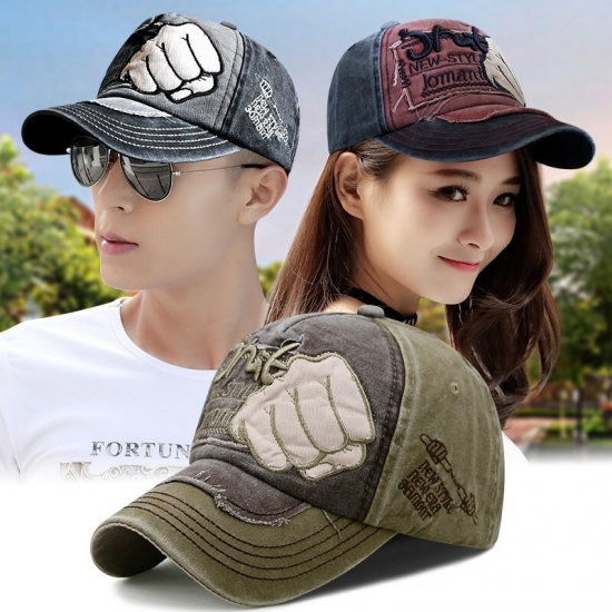 Patchwork Color Washed Fist Baseball Cap Letter Embroidered Casual Sunshade Cap For Men And Women