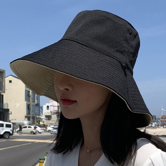 Double-sided Foldable Bucket Hat For Women Girls Summer Sun Hat Visor Fisherman Cap Anti-uv Wide Brim Sunscreen Hats  Caps