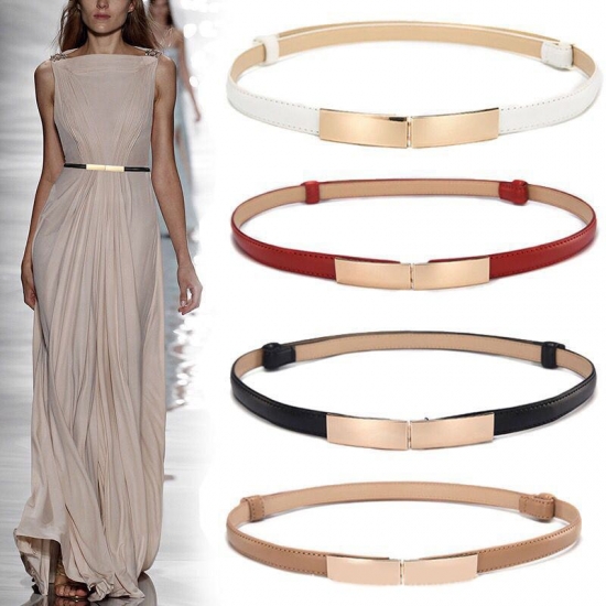 Belt Dress Simple Versatile Fashion Women Leather Thin Skinny Metal Gold Elastic Buckle Waistband Belt Dress Accessories