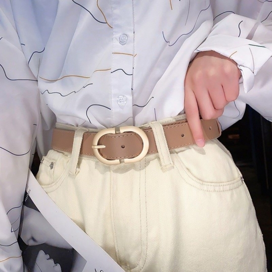 Fashion Leather Belts For Women Simple Mental Pin Buckle Girls Thin Belt Denim Jeans Dress Skirt Luxury Brand Retro Waistband