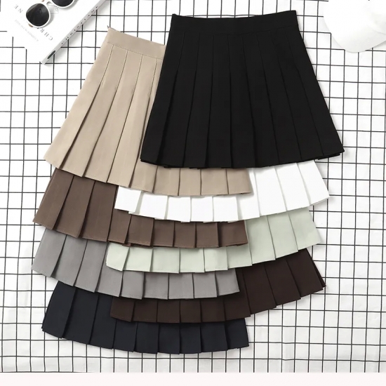 Brown Skirt Ladies 2022 Summer Clothes Women-s High Waist Harajuku Korean Style Black Mini Pleated Skirt For School Girl Uniform