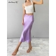 Mnealways18 Solid Purple Satin Silk Skirt Women High Waisted Summer Long Skirt New 2023 Elegant Ladies Office Skirts Midi Spring