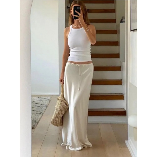 Tossy High Waist Loose Female Long Skirt Solid Casual Elegant Streetwear Fashion Lace-up Slim Y2K Outfits For Women Maxi Skirt