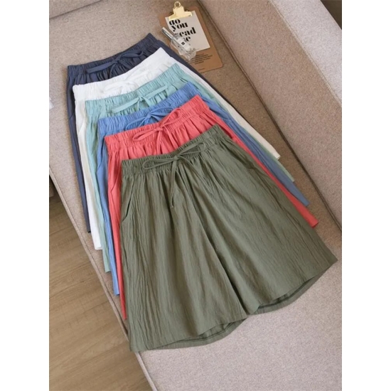 2023 Women Cotton Shorts Summer Casual Solid Cotton Linen Shorts High Waist Loose Shorts For Girls Soft Cool Female Shorts