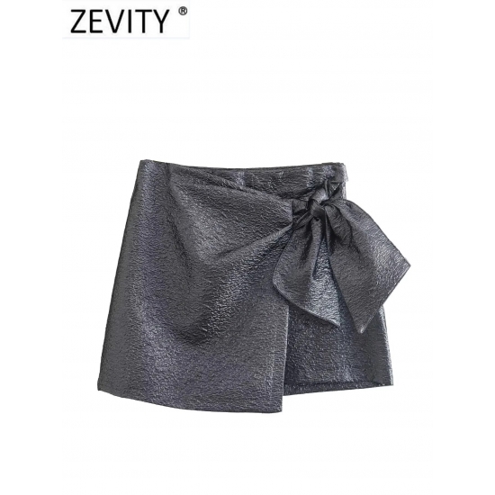 Zevity New Women High Street Bow Decoration Texture Purple Shorts Skirts Lady Zipper Fly Hot Shorts Chic Pantalone Cortos Qun938
