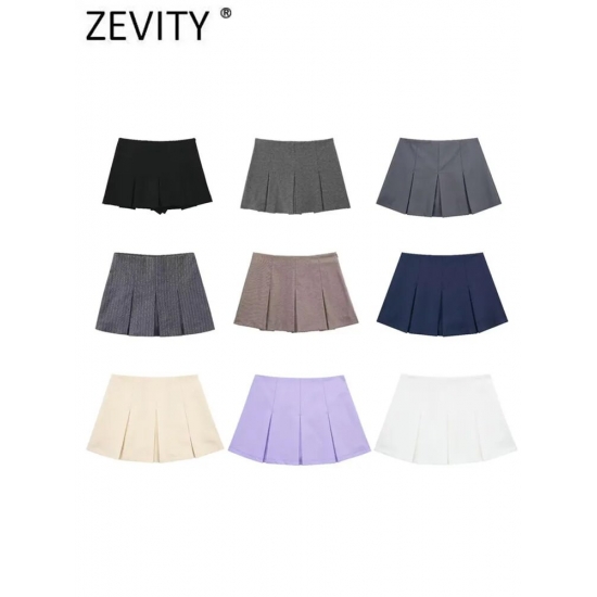 Zevity Women High Waist Wide Pleats Design Slim Shorts Skirts Female Side Zipper Culottes Hot Shorts Chic Pantalone Cortos P2576