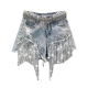 Summer Elegant Shorts Lady Tassel Beading High Waist Wide Leg Denim Shorts Female Casual Solid Shorts Jeans For Women Clothing