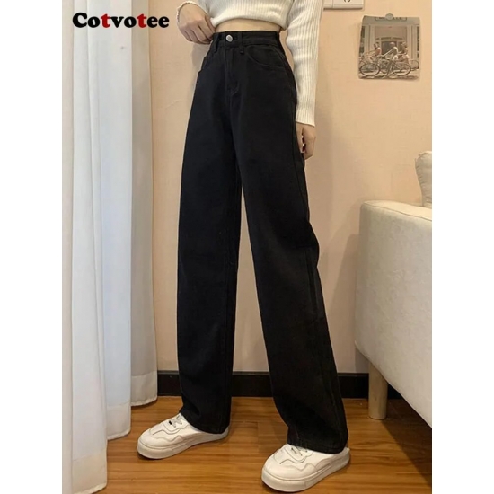 Cotvotee High Waisted Jeans For Women Clothing Blue Black Straight Leg Denim Pants Trousers Mom Jean Baggy Trousers Full Length