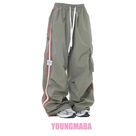 Y2K Cargo Pants Women Fashion  Wide Leg Casual Pants Loose Striped Sports Sweatpants Drawstring Parachute Pantsh Trousers
