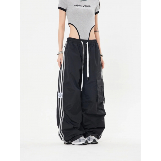 Y2K Cargo Pants Women Fashion  Wide Leg Casual Pants Loose Striped Sports Sweatpants Drawstring Parachute Pantsh Trousers