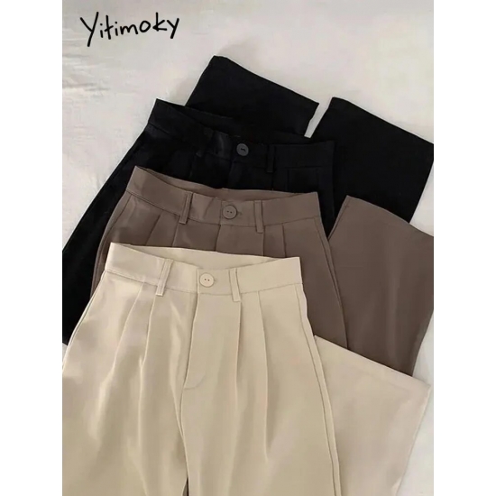 Yitimoky Solid Suit Pants Women Casual High Waist Korean Fashion Office Ladies Elegant Black Straight Suit Trousers All Seasons