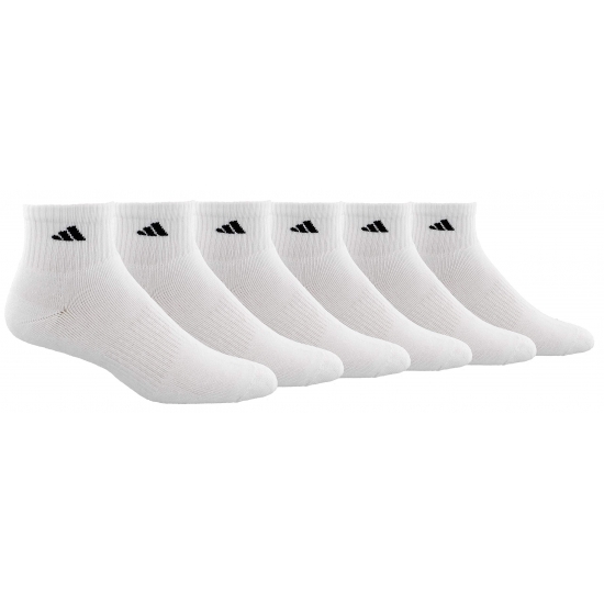 adidas Mens Athletic Cushioned Quarter Sock 6pair White Black Large