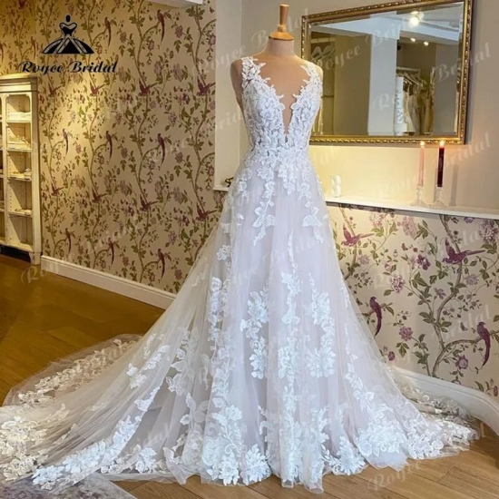 2023 Robe Mariee Sleeveless V Neck Wedding Dress Lace Applique Blush Pink Backless Bridal Gown Robe De Soirée De Mariage Elegant
