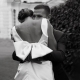 Dream Short Mini Satin V Neck Bridal Gown Large Bow Open Back Sleeveless Above Knee Length Wedding Dress