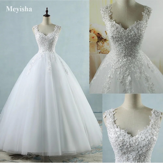 Zj9076 Ball Gown Spaghetti Straps White Ivory Tulle Pearls Bridal Dress For Wedding Dresses 2023 Marriage Customer Made