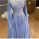 Elegant Puffy Long Sleeve Beads Sequins Chiffon Pleat Evening Dress 2023 A-line Prom Gowns Custom Made Fashion Muslin