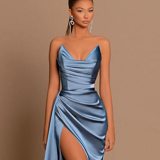 Thinyfull Blue Mermaid Prom Evening Dresses Formal Sweetheart Floor Length Party Dress Side Slit Night Cocktail Gowns Plus Size