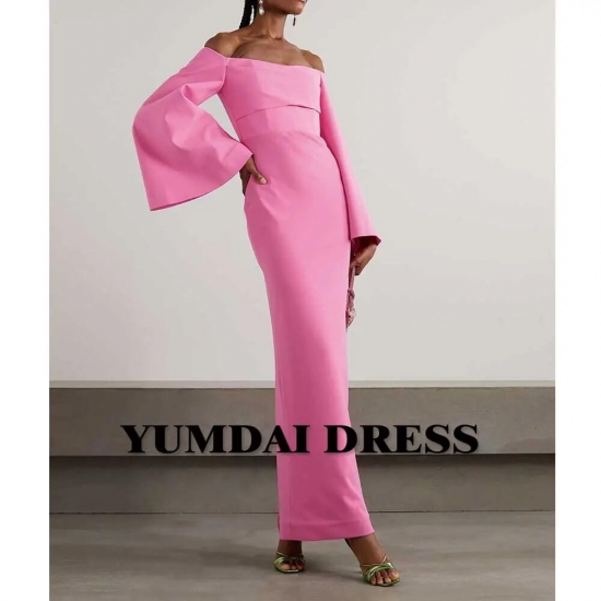 Yumdi Pink One-shoulder Ball Gown Sexy Tight Crepe Evening Gown With Floor-length Long Sleeves Salon Party Dubai Gorgeous Gown