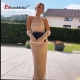 Elegant Mermaid Evening Dress For Women 2023 Luxury Arabic Halter Pearls With Gloves Formal Prom Occasion Wedding Party Gown