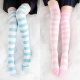 Long Stripe Adorable Anime Tight High Over Knee Pink Blue White For Women Girl Cosplay Student Kawaii Lolita Cotton Stocking