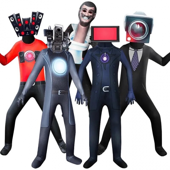 Skibidi Toilet Cosplay Costume Game Speaker Man Tv Man Camcorderman Costumes Bodysuit Jumpsuit Mask Halloween For Women Men