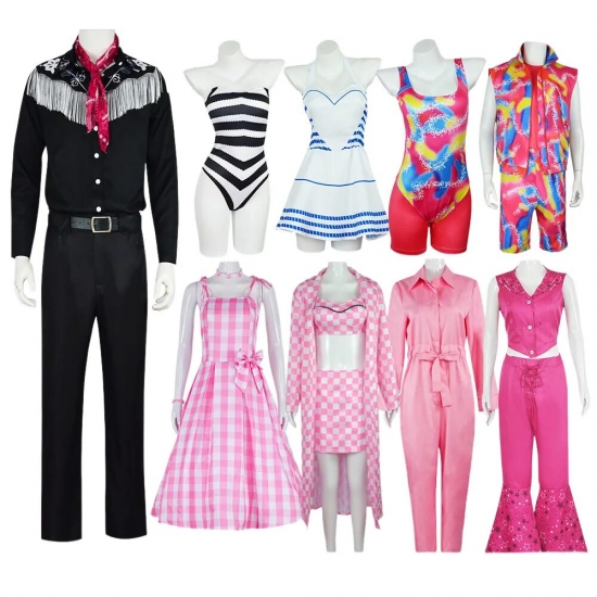 Movie Barbi Cosplay Costume For Women Margot Robbie Pink Dress Men Ken Ryan Gosling Clothes Girls Boys Halloween Outfit 2023