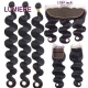 30 40Inch Body Wave Human Hair Bundles With Closure Brazilian Deep Curly Hair Weave Bundles With Frontal Closure Hair Extensions