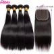 Alibele 5X5 Hd Lace Closure With Bundles Peruvian Straight Bundles 10-30 Inch Long Human Hair Weave Bundles With 4X4Lace Closure