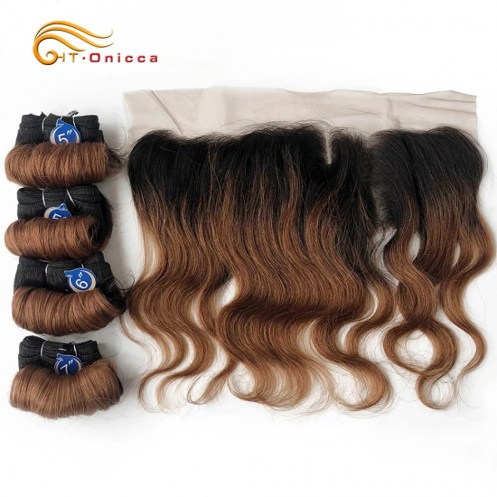 Brazilian Curly Bundles With Closure 1B-27-30-99J Ombre Bundles With Closure Remy Human Hair Weave Closure Lace Frontal