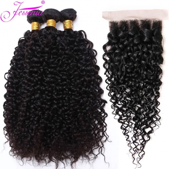 12A Mongolian Afro Kinky Curly 3 Bundles With Closure Human Hair Bundles With Hd Closure Deep Curly Weave Bundles With Closure