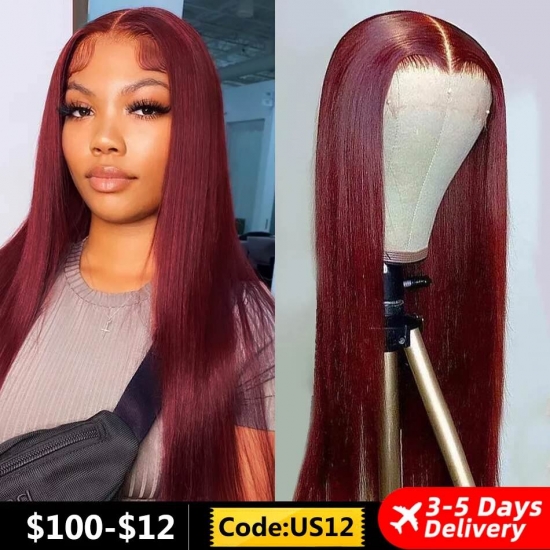 Peruvian Straight Hair Lace Front Wig Human Hair Wigs 99J Burgundy Pre-plucked 13X4 Colored Lace Front Human Hair Wigs For Women