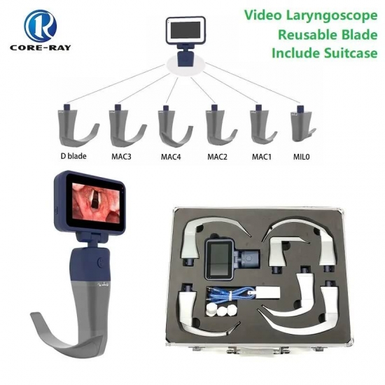 Video Laryngoscope With 6 Stainless Steel Blades, Retail Blades And Guide Wires, Purchase In Any Combination