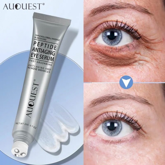 Auquest Anti Dark Circle Eye Cream Peptide Eye Bags Anti Wrinkle Hyaluronic Acid Cream Roller Massager Skin Care Beauty Health