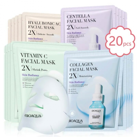 20Pcs Bioaqua Centella Collagen Face Mask Vc Moisturizing Refreshing Sheet Masks Hyaluronic Acid  Facial Mask Skin Care Products