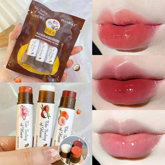 New Moisturizing Colored Lip Balm 1-3Pcs Cute Fruit Lip Tint Lasting Peach Red Lipstick Waterproof Women Lips Makeup Cosmetics