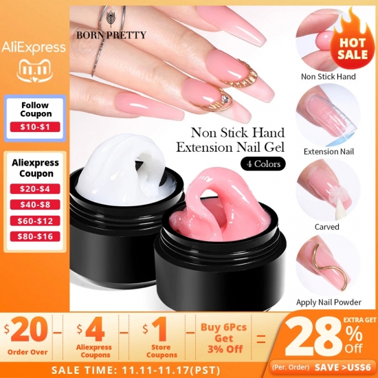 Born Pretty 15Ml Non Stick Hand Solid Extension Nail Gel Clear Nude Pink Extension Gel Rhinestone Glue Gel Easy To Operate