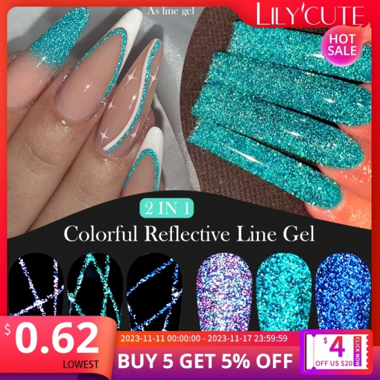 Lilycute 5Ml Colorful Reflective Liner Gel Nail Polish Super Bright Painting Glitter Gel Graffiti Stripe Design Varnish Manicure