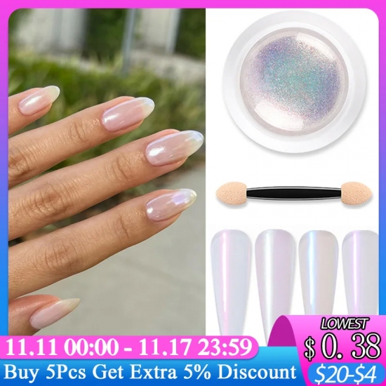 Shell Pearl Nail Powder Pigment Mirror White Rubbing On Nail Glitter Dust Chrome Aurora Manicure Nail Art Decoration