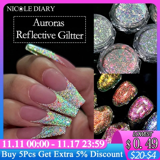 Nicole Diary Reflective Glitter Nail Powder Sequins Sparkly Flash Crystal Pigment Dip Chrome Powder Nails Diy Dust Nail Supplies