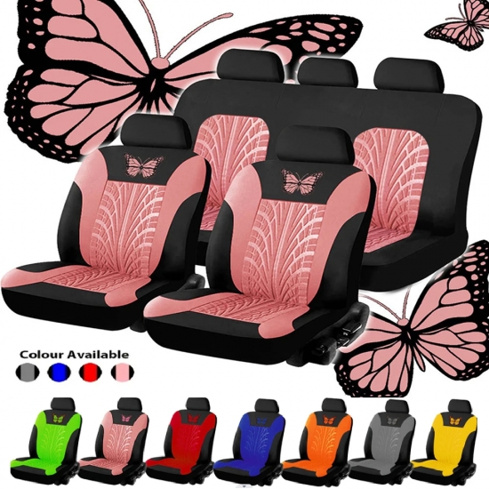 Car Seat Cover Full Set Universal Butterfly Pattern Tire Shape Auto Cover Airbag Safe Truck Van SUV Seat Protecto Accessories