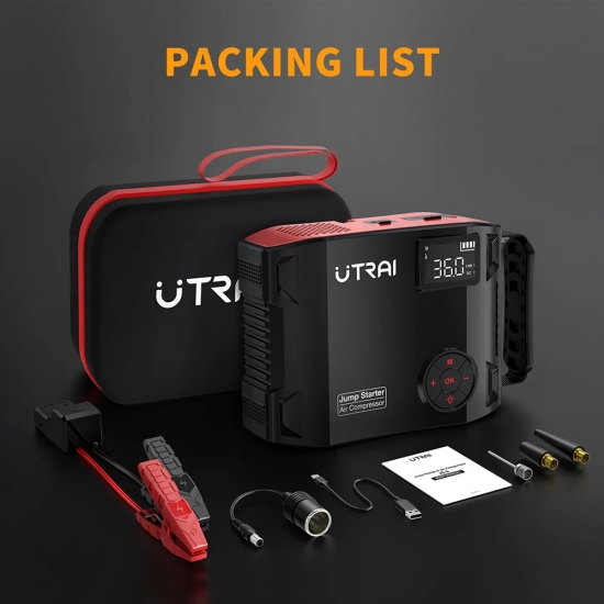 UTRAI 4 In 1 2000A Jump Starter Power Bank 16000mAh 150PSI Air Compressor Tire Pump Portable Charger Car Booster Starting Device