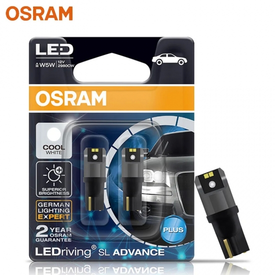 OSRAM LED T10 6000K W5W 194 LEDriving SL Advance 6000K White Car Reading Bulbs Door Lamps Interior Light 12V 1-5W 2980CW, Pair